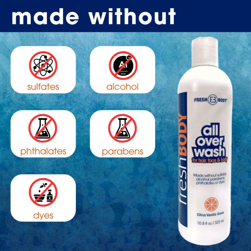 Fresh Body FB All Over Wash for Hair, Face & Body, 10.8oz Shampoo, Breast, Body & Ball Wash for Men & Women - Citrus Vanilla Grove Shower Gel, Made without Alcohol, Sulfates, Dyes or Parabens - Image 5