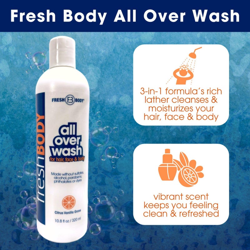 Fresh Body FB All Over Wash for Hair, Face & Body, 10.8oz Shampoo, Breast, Body & Ball Wash for Men & Women - Citrus Vanilla Grove Shower Gel, Made without Alcohol, Sulfates, Dyes or Parabens - Image 3