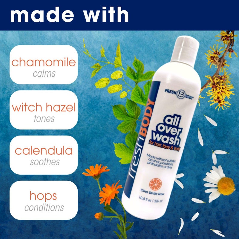 Fresh Body FB All Over Wash for Hair, Face & Body, 10.8oz Shampoo, Breast, Body & Ball Wash for Men & Women - Citrus Vanilla Grove Shower Gel, Made without Alcohol, Sulfates, Dyes or Parabens - Image 4