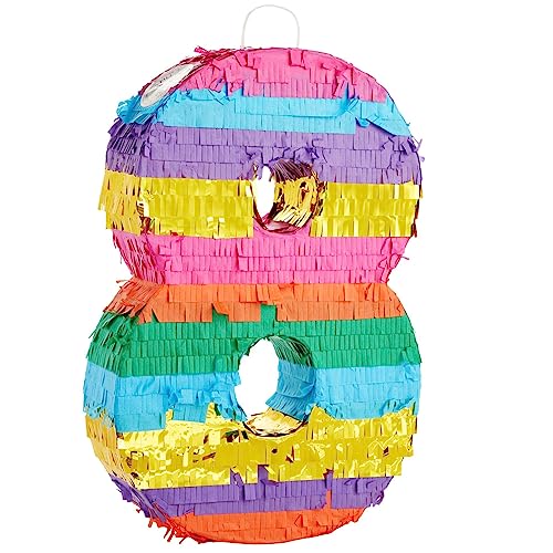 BLUE PANDA 8 Pinata  Small Multicolor 114 x 165 x 3 In  Neon Rainbow Pinata in Shape of 8 for Girls Birthday Party - Image 1