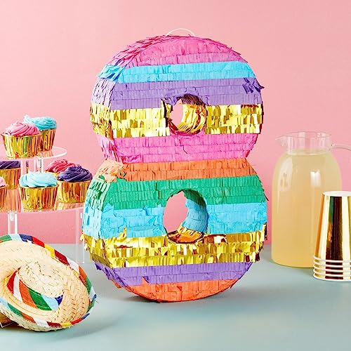 BLUE PANDA 8 Pinata  Small Multicolor 114 x 165 x 3 In  Neon Rainbow Pinata in Shape of 8 for Girls Birthday Party - Image 5