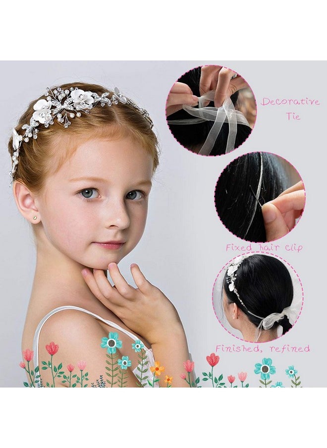 locisne Flower Girl Headpiece Princess Wedding Accessories, Silver Hair Headband Flower Crown For Girls  - Image 5