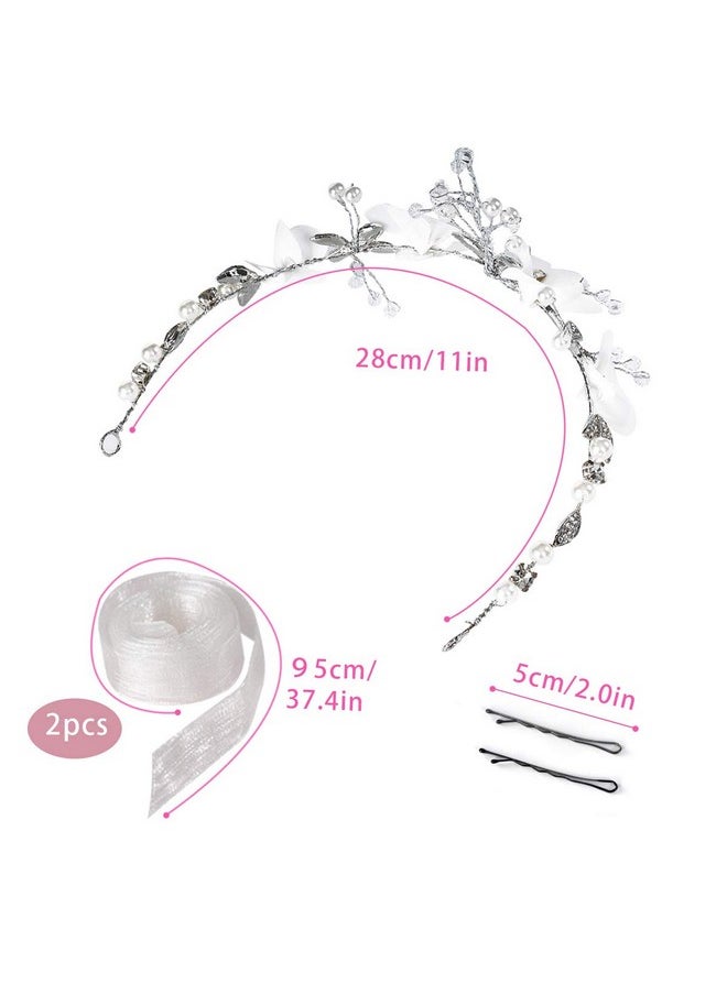 locisne Flower Girl Headpiece Princess Wedding Accessories, Silver Hair Headband Flower Crown For Girls  - Image 3