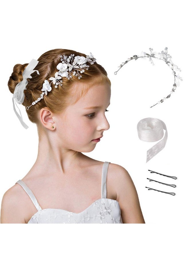 locisne Flower Girl Headpiece Princess Wedding Accessories, Silver Hair Headband Flower Crown For Girls  - Image 2