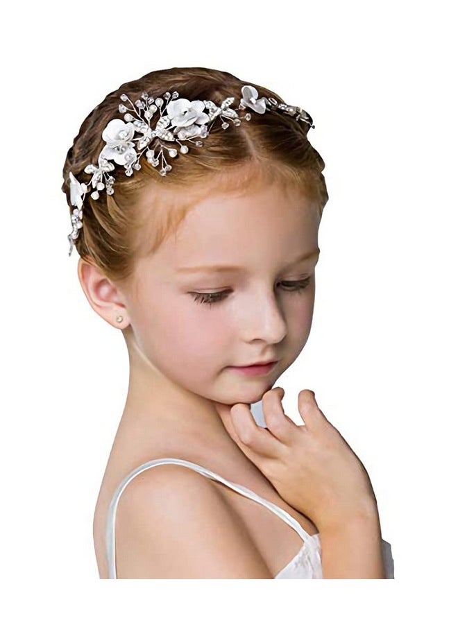 locisne Flower Girl Headpiece Princess Wedding Accessories, Silver Hair Headband Flower Crown For Girls  - Image 1