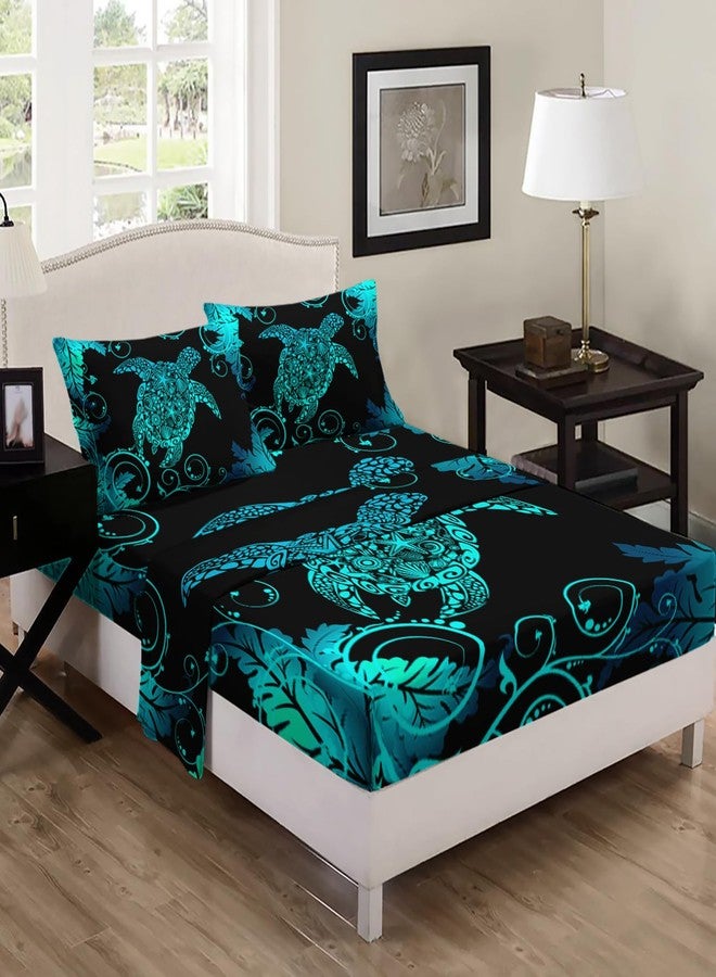 Nttopship Black Sea Turtle 4 Pieces Bed Sheet Sets Queen Size Sea Turtle Bedding Sets with 16" Deep Pockets Oceans and Starfish Bedroom Decor,Bedding Set 4 PCS(1 Fitted+1 Flat+2 Pillowcases) - Image 5