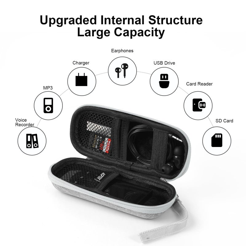 AGPTEK Carrying Case, EVA Zipper Carrying Hard Case Cover for Digital Voice Recorders, MP3 Players, Storage Holder for 3D Printing Pen, USB Cable, Earphones, Memory Cards, U Disk, Gray - Image 2
