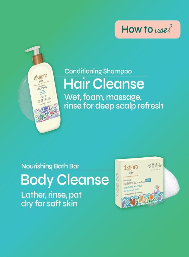 Tikitoro Kids Shampoo with Bath Bar Combo Pack of 2 | 100% Vegan, Conditions Hair and Scalp | Nourishes and Moisturizes Skin (4-10 Years) (300ml x 1 and 75g x 2) - Image 5