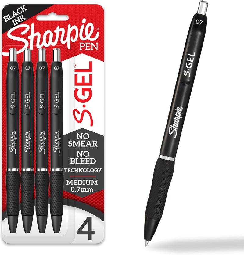 Sharpie أقلام شاربى SGel أقلام جل أقلام رسم أقلام حبر جل لتدوين الملاحظات أقلام كتابة أقلام تلوين أقلام بمتوسط نقطة 07 مم حبر جل أسود 4 قطع - Image 1