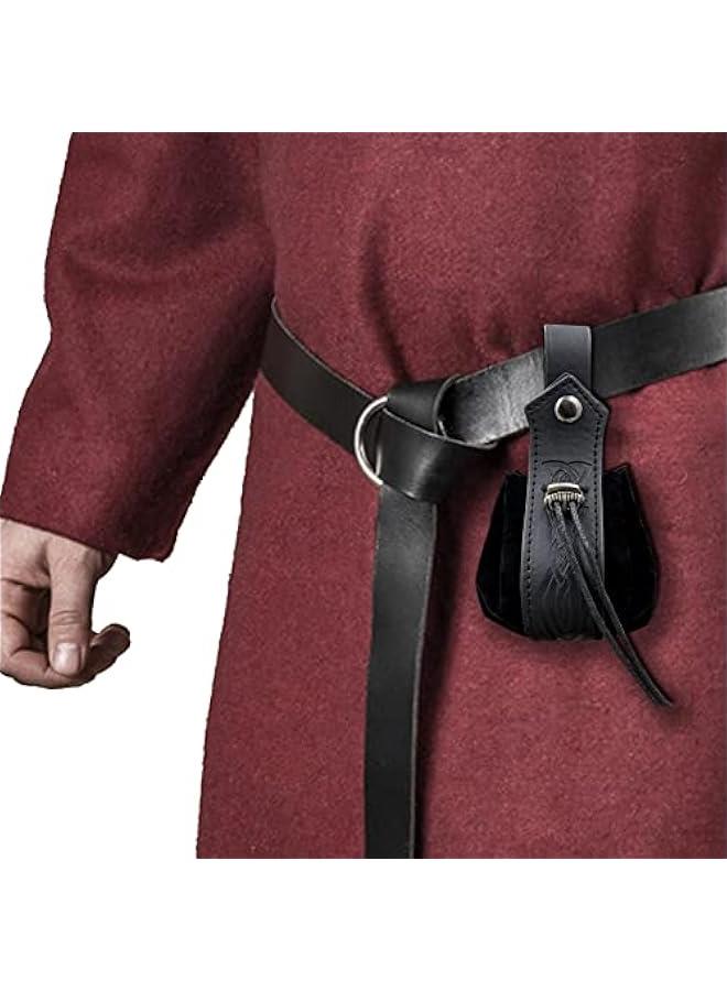 Medieval Faux Leather Drawstring Pouch, Retro Nordic Portable Coin Purse, Vintage Belt Pouch Dice Bag For LARP Ren Faire (Black C)  - Image 4
