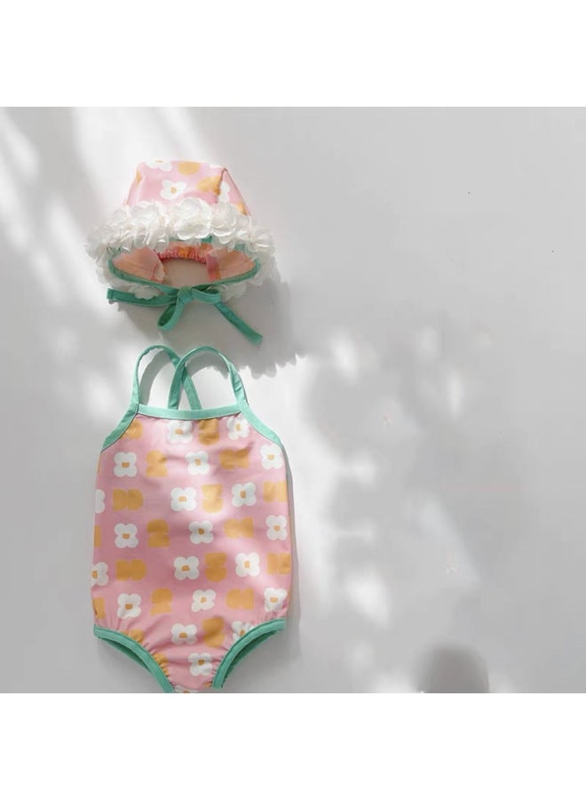 Loquat Children's Flower Swimsuit-Color:Powder (two-piece Set)- - Image 1