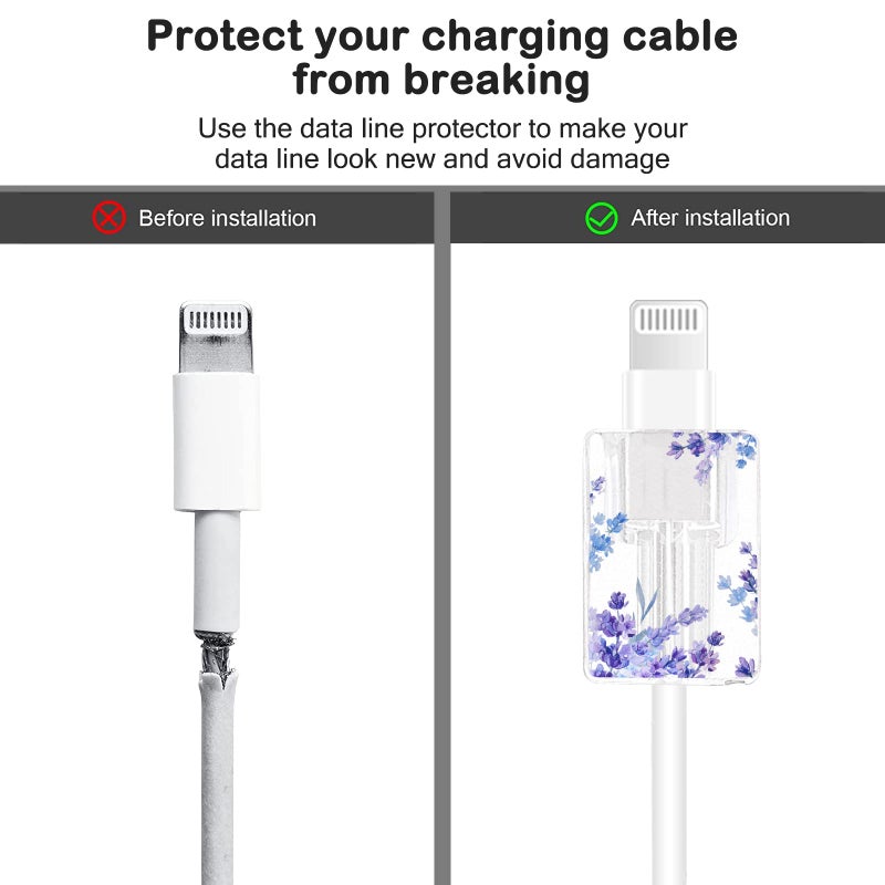 CameCosy Flower Floral Lightning Cable Protector for iPhone Type-C Charger,Cute Lavender Sunflower Lace Blossom Pattern 4pcs Set Phone Cable Protector,Charging Cord Protector,Charger Saver (Lightning Cable) - Image 5
