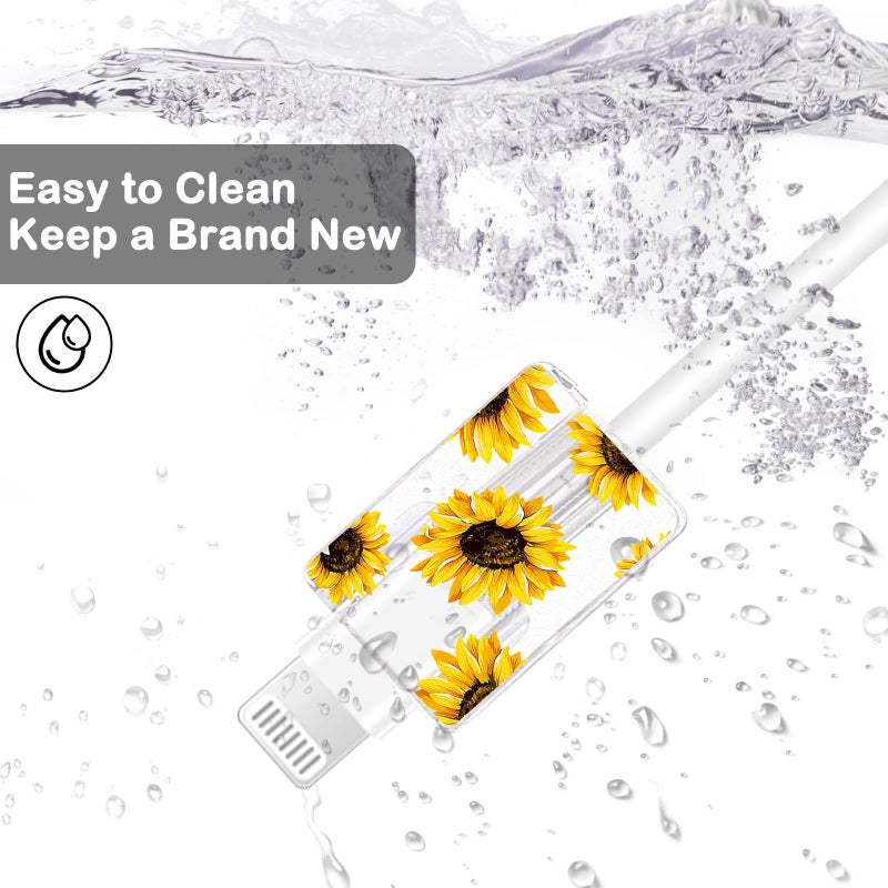 CameCosy Flower Floral Lightning Cable Protector for iPhone Type-C Charger,Cute Lavender Sunflower Lace Blossom Pattern 4pcs Set Phone Cable Protector,Charging Cord Protector,Charger Saver (Lightning Cable) - Image 3