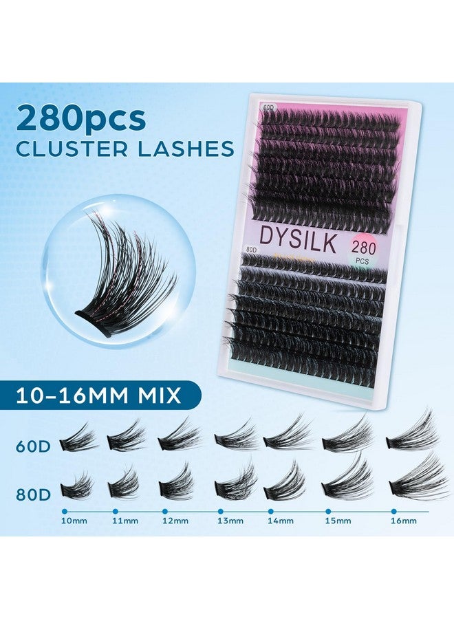 DYSILK Lashes Clusters Individual Lashes - Fluffy Lash Clusters 280pcs DIY Lash Extension Mink Eyelash Clusters Wispy 10-16mm Volume Lash Clusters C Curl Reusable (60D+80D-Fluffy-10-16mm Mix) - Image 2