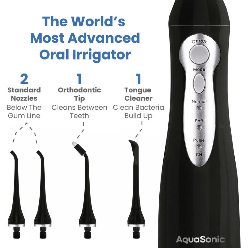 AquaSonic Home Dental Center Rechargeable Power Toothbrush & Smart Water Flosser - Complete Family Oral Care System - 10 Attachments and Tips Included - Various Modes & Timers (Black) - Image 4