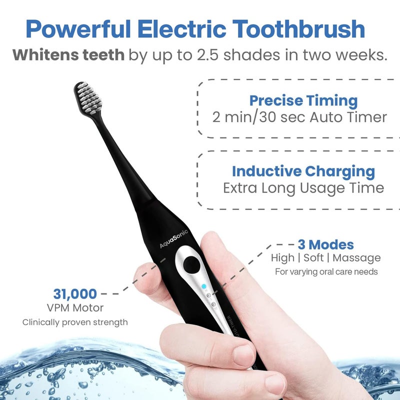 AquaSonic Home Dental Center Rechargeable Power Toothbrush & Smart Water Flosser - Complete Family Oral Care System - 10 Attachments and Tips Included - Various Modes & Timers (Black) - Image 5