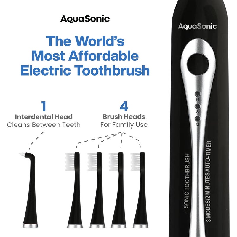 AquaSonic Home Dental Center Rechargeable Power Toothbrush & Smart Water Flosser - Complete Family Oral Care System - 10 Attachments and Tips Included - Various Modes & Timers (Black) - Image 2