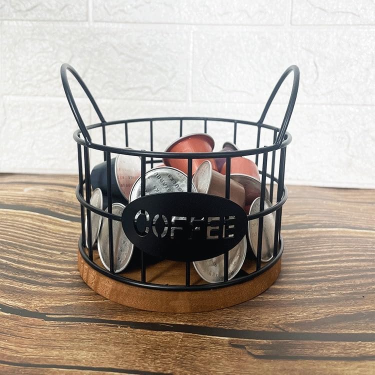 Fving Coffee Pods Holder for Countertop, K Cup Holder Organizer, Sturdy Kcup Storage Basket with Wooden Base , Pod Container For Kitchen Bar Counter Office Desktop (Black) - Image 5