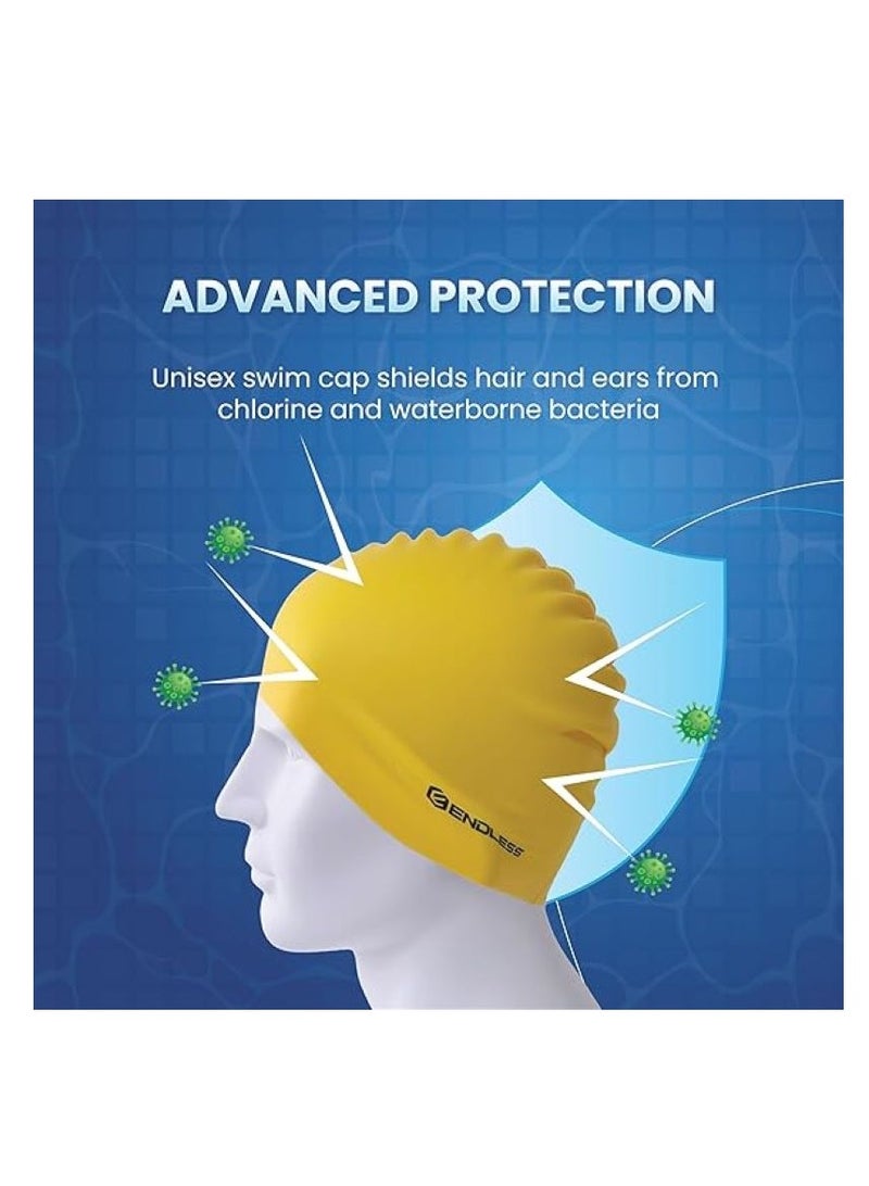 ENDLESS  Comfortable Silicon Swimming Cap with Ergonomic Ear Pockets | Fully Elastic Waterproof Cap for Long and Short Hair with Thicker Edge | For Women and Men - Image 5