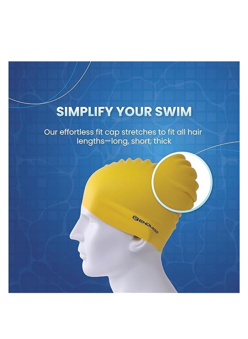 ENDLESS  Comfortable Silicon Swimming Cap with Ergonomic Ear Pockets | Fully Elastic Waterproof Cap for Long and Short Hair with Thicker Edge | For Women and Men - Image 4