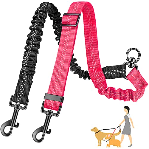 AUTOWT Two Dog Lead, 2 in 1 Upgraded Double Dog Leash Attachment Combine Adjustable Strap and Shock Absorbing Bungee No Tangle Dual Training Splitter for Different Size Dogs - Image 1
