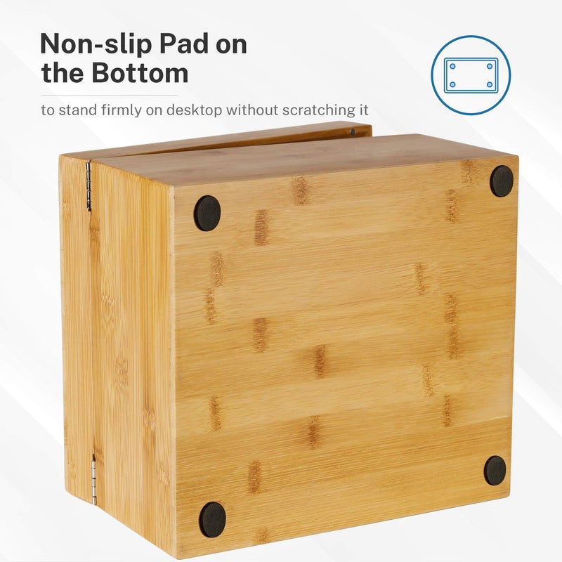 MaxGear Index Card Holder, 5 x 8 Inch Wooden Business Card Organizer for Desk with 4 Dividers, Bamboo Index Cards Box with A-Z Tabs Holds 600 Cards for Recipe Flash Storage - Image 5