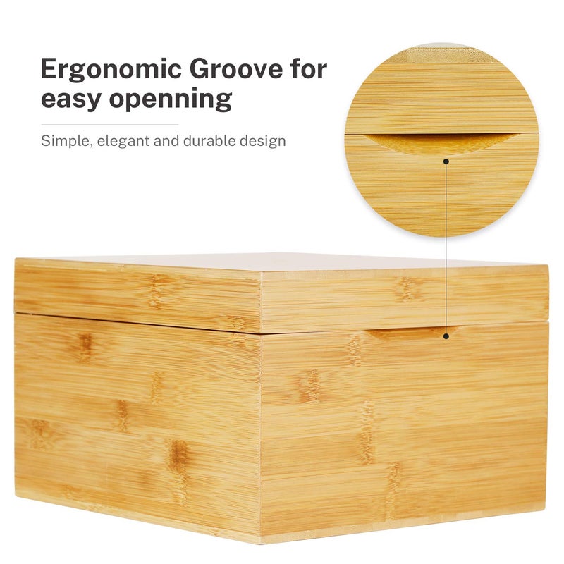 MaxGear Index Card Holder, 5 x 8 Inch Wooden Business Card Organizer for Desk with 4 Dividers, Bamboo Index Cards Box with A-Z Tabs Holds 600 Cards for Recipe Flash Storage - Image 3