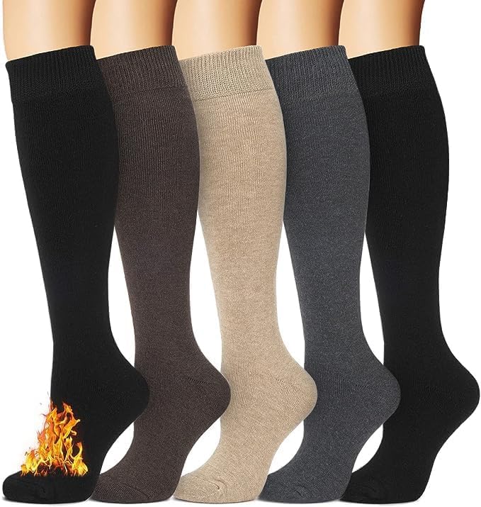 CTHH Warm Winter Knee High Socks for Women Thermal Cotton Boot Socks Black Long Thick Leg Warmers for Running Hiking Work - Image 1