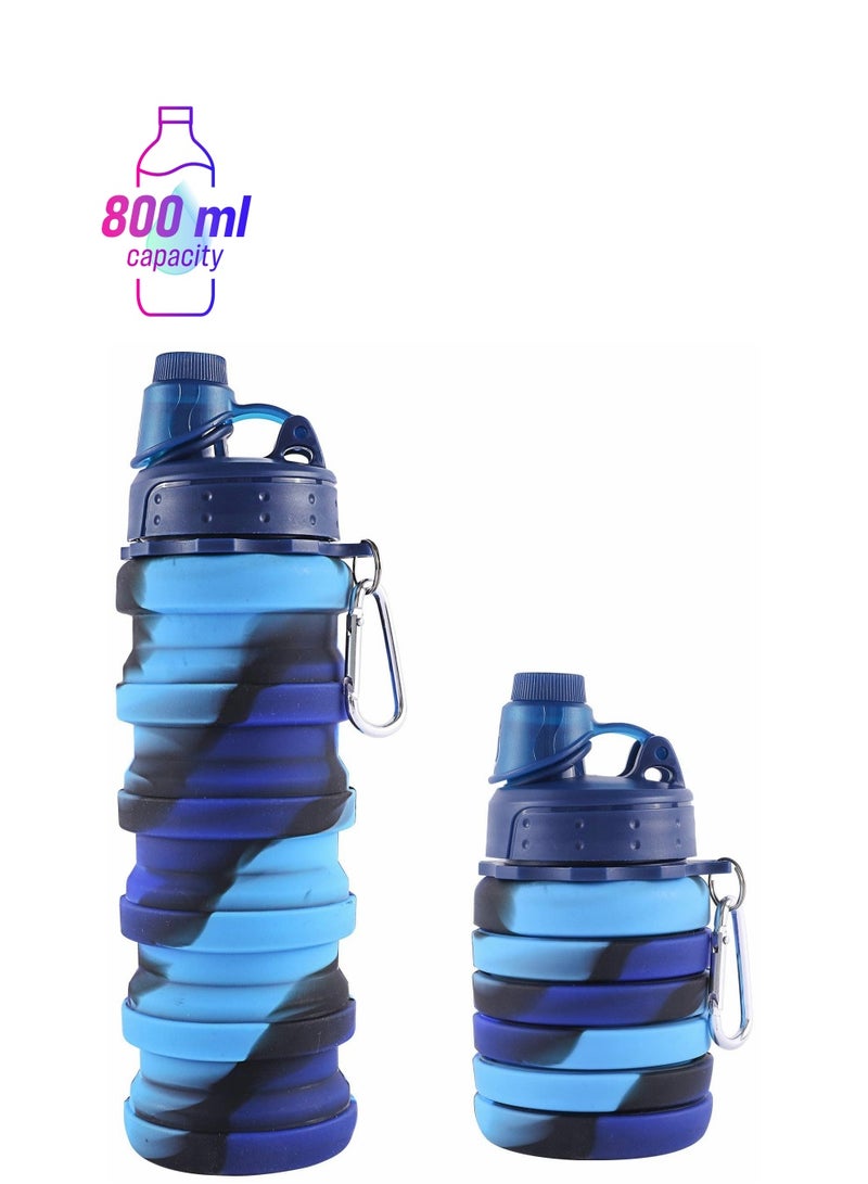 Excefore زجاجة ماء قابلة للطي سعة 800 مل زجاجة ماء مصنوعة من السيليكون الغذائي خفيفة الوزن مانعة للتسرب زجاجة قابلة للفك خالية من BPA للتنزه ركوب الدراجات السفر الرياضات الخارجية - Image 1