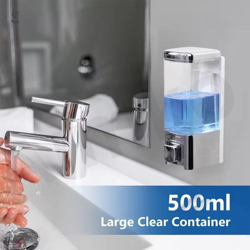 Aimko 500ml Chrome-Plated ABS Wall-Mounted Soap Dispenser Heavy-Duty Liquid, Shampoo, Soap, Conditioner Dispenser Ideal for Bathrooms (1PCS) - Image 4