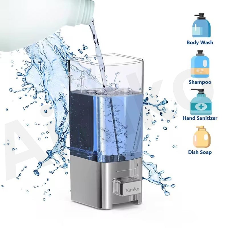 Aimko 500ml Chrome-Plated ABS Wall-Mounted Soap Dispenser Heavy-Duty Liquid, Shampoo, Soap, Conditioner Dispenser Ideal for Bathrooms (1PCS) - Image 2