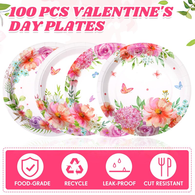 Zopeal Zopeal 60 Pieces Floral Butterfly Paper Plates 9 Inch  Spring Baby in Bloom Baby Shower Decorations Wild Flower Wedding Disposable Floral Dinner Plates for Birthday Tea Party Shower Supplies  - Image 3