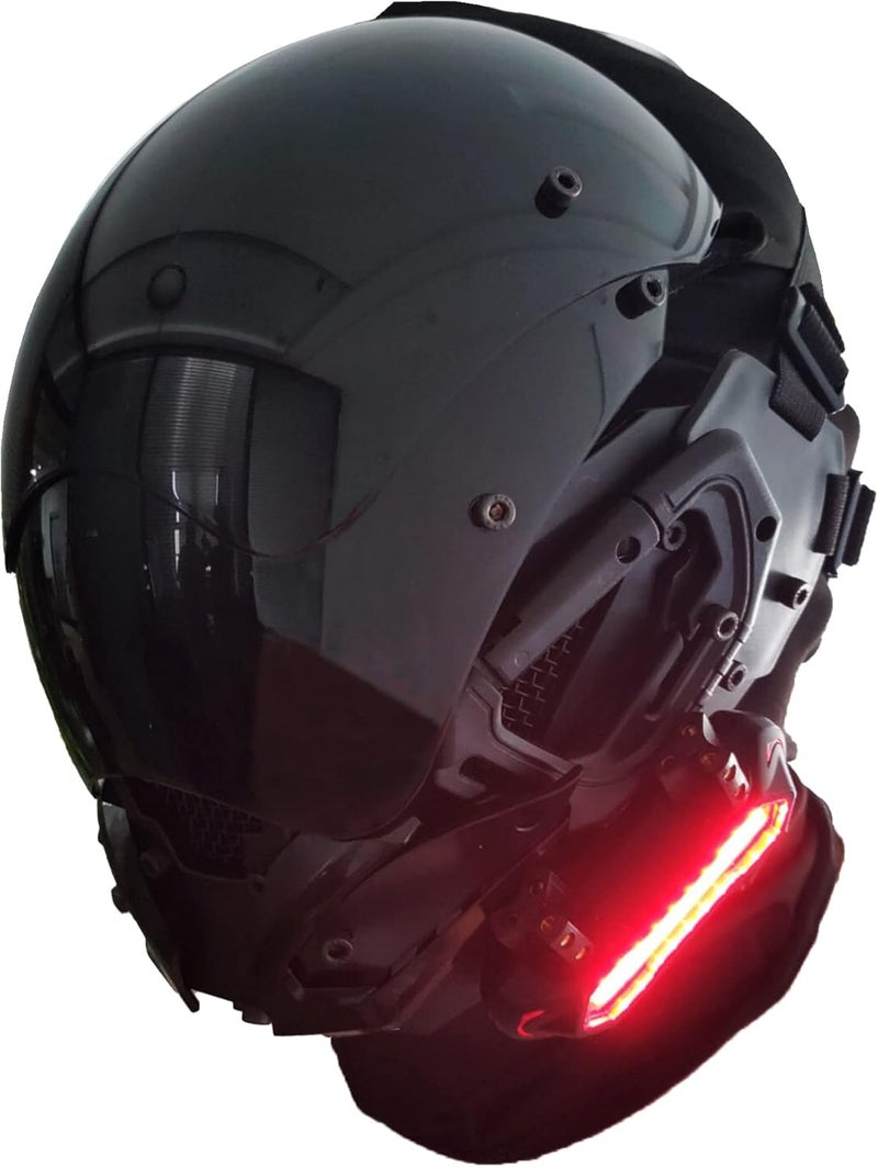 PDLING Punk Gothic Cyber Helmet Mask with LED Light for Men - Techwear Halloween Cosplay Accessory - Image 1