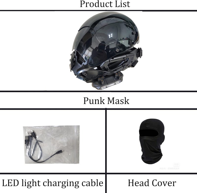 PDLING Punk Gothic Cyber Helmet Mask with LED Light for Men - Techwear Halloween Cosplay Accessory - Image 3