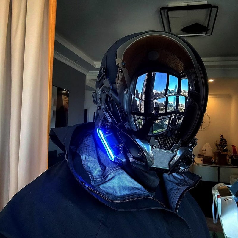 PDLING Punk Gothic Cyber Helmet Mask with LED Light for Men - Techwear Halloween Cosplay Accessory - Image 5