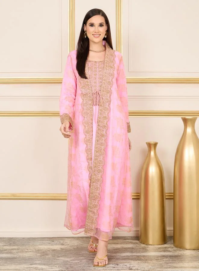 Maxim Creation Maxim Creation All Over Print Embroidered Lace Kaftan