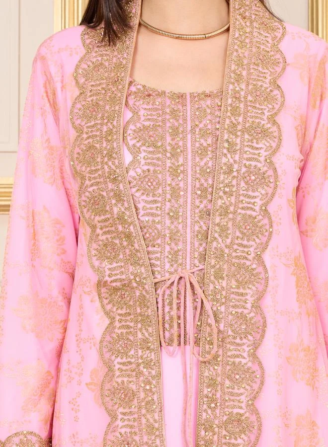 Maxim Creation Maxim Creation All Over Print Embroidered Lace Kaftan