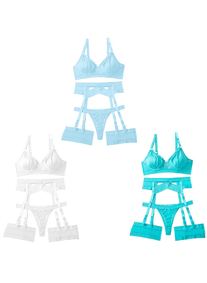 MARGOUN 3 Pack Large Size Women Sheer Mesh Garter Lingerie Set Strappy Teddy Babydoll Bra and Panty with Leg Ring 4 Piece Lingerie Set - Image 2