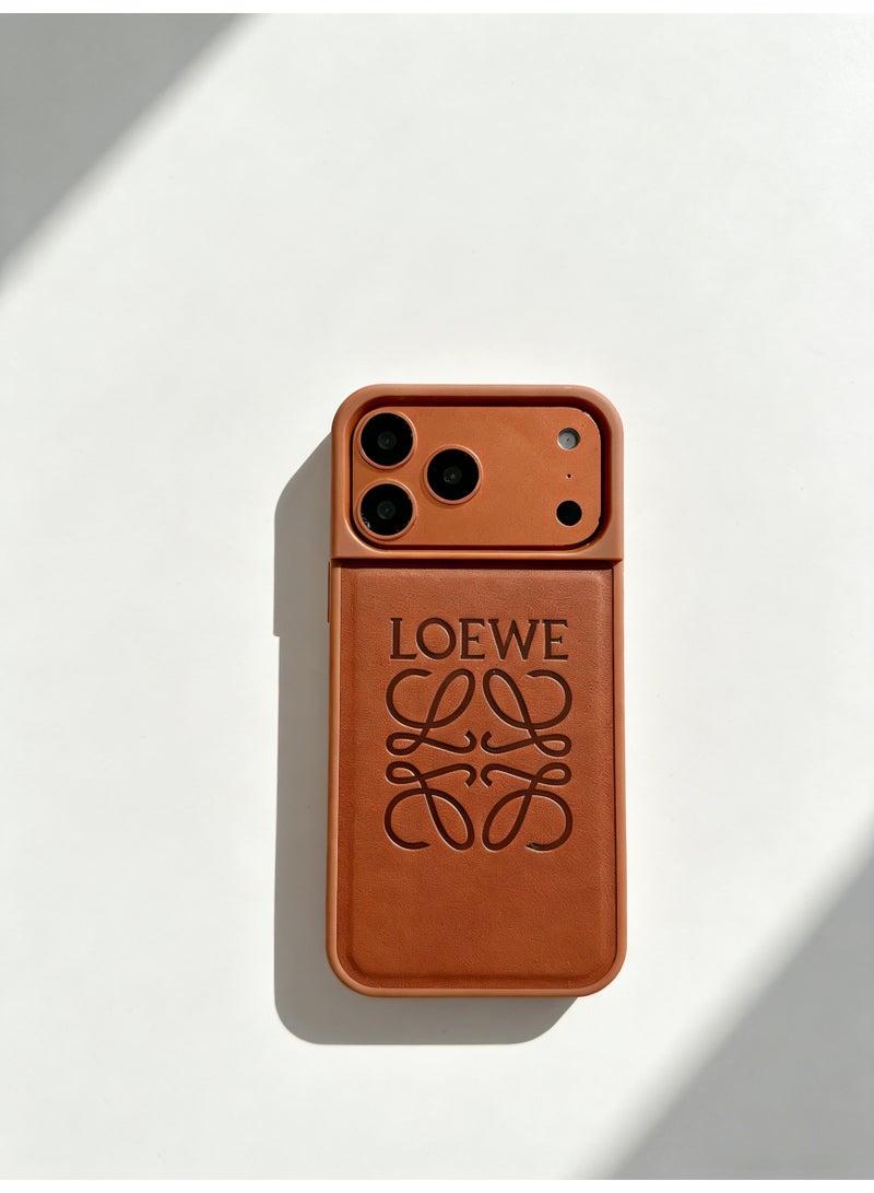 LOEWE Anagram Leather Case for iPhone 16 / 17 Pro Max | Tan Brown Classic Logo Phone Cover - Image 2