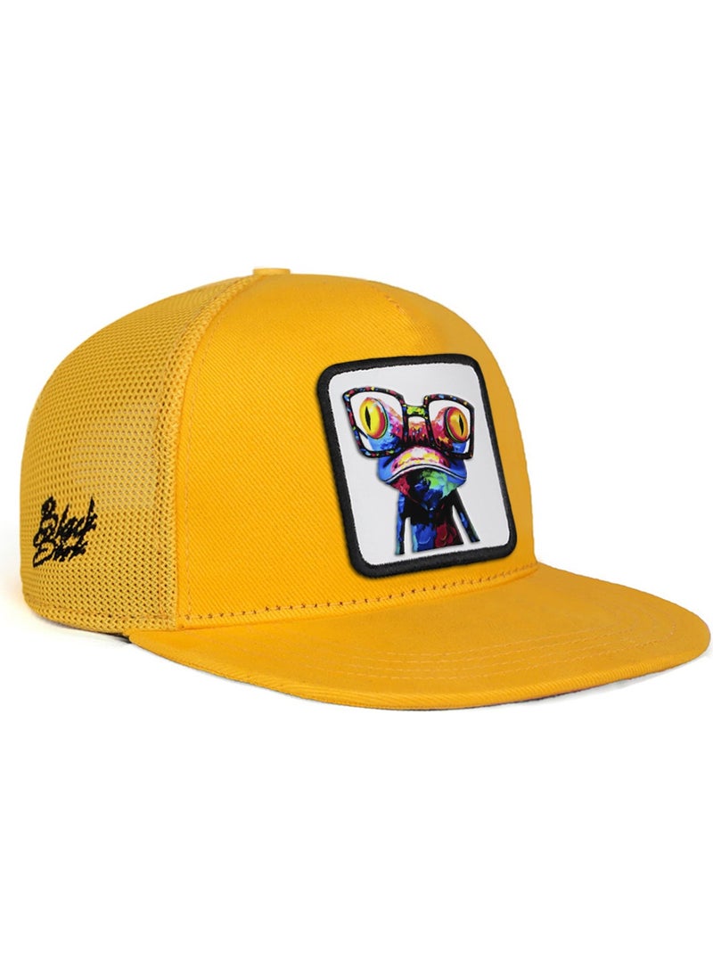 Black Börk V1 Kids Hip Hop Chameleon - Unisex Yellow Trucker Kids Hat with 3 Code Logo(Cap)  - Image 1