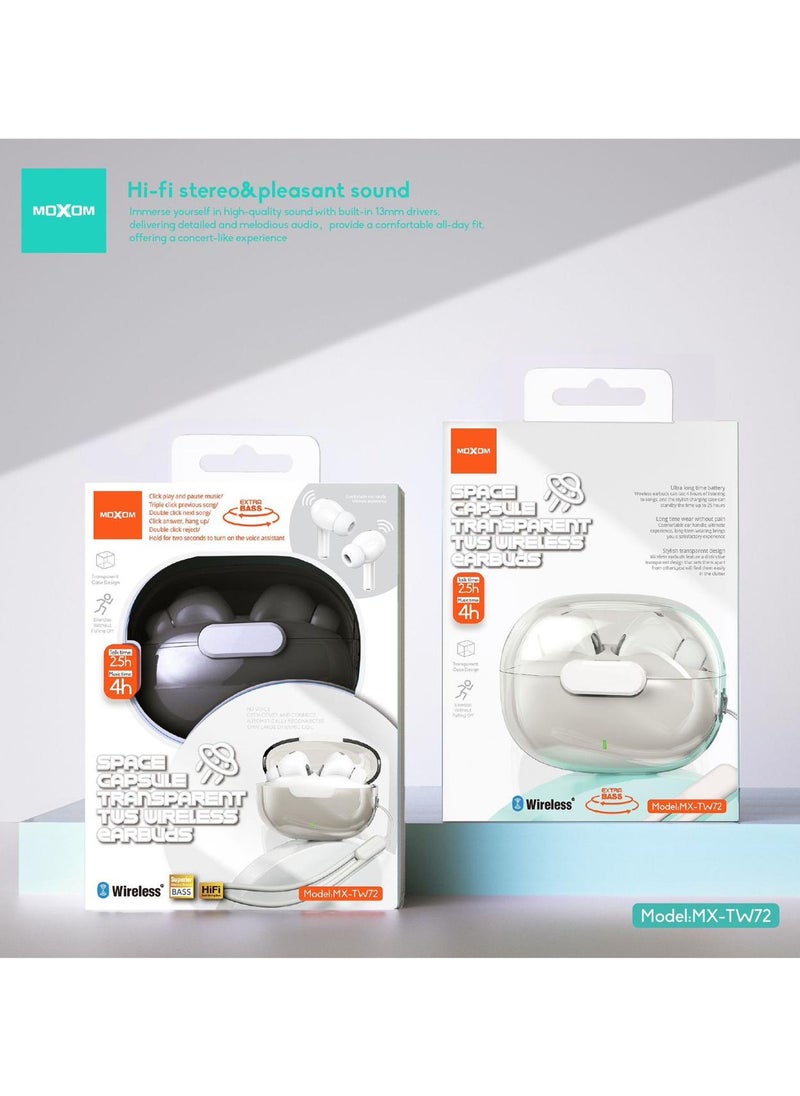 MOXOM - Moxom MX-TW72 Space Capsule Transparent TWS Wireless Earbuds with Extra Bass – High-Quality Sound and Sleek Design - Image 1