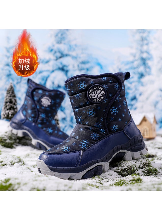 Winter Boys' Snow Boots Trendy Waterproof Children's Cotton Shoes Thickened Steel Claw Buckle Non-slip Cotton Shoes Elementary School High-top Boots