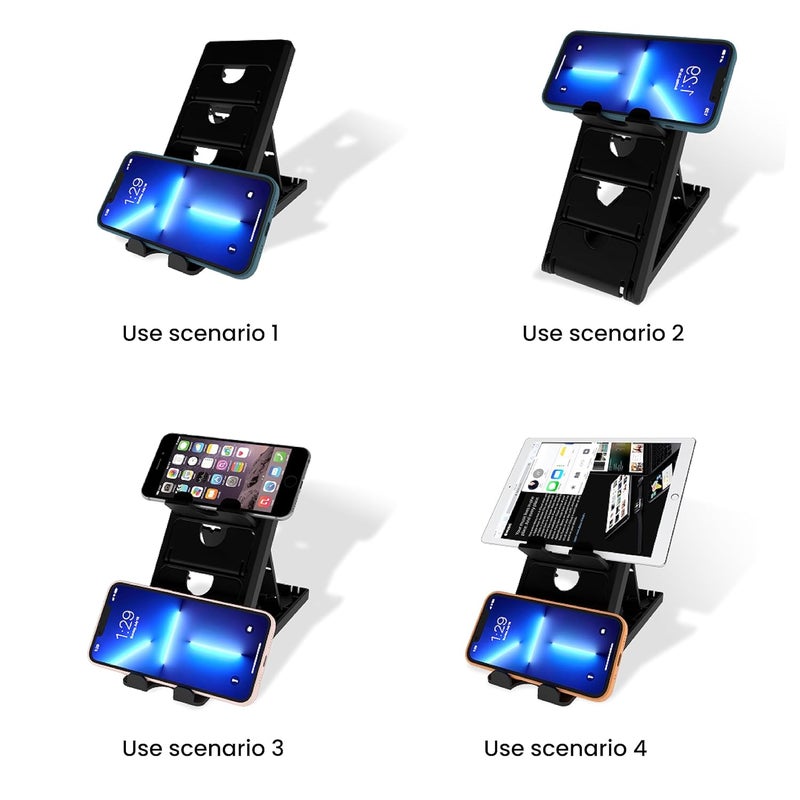 Striff حامل هاتف ذكي، طاولة، قابل للطي، حامل هاتف محمول، حامل جهاز لوحي، حامل هاتف ذكي، ارتفاع قابل للتعديل، مضاد للانزلاق، خفيف الوزن، مدمج، عمودي وأفقي، سهل الحمل (أسود) - Image 2