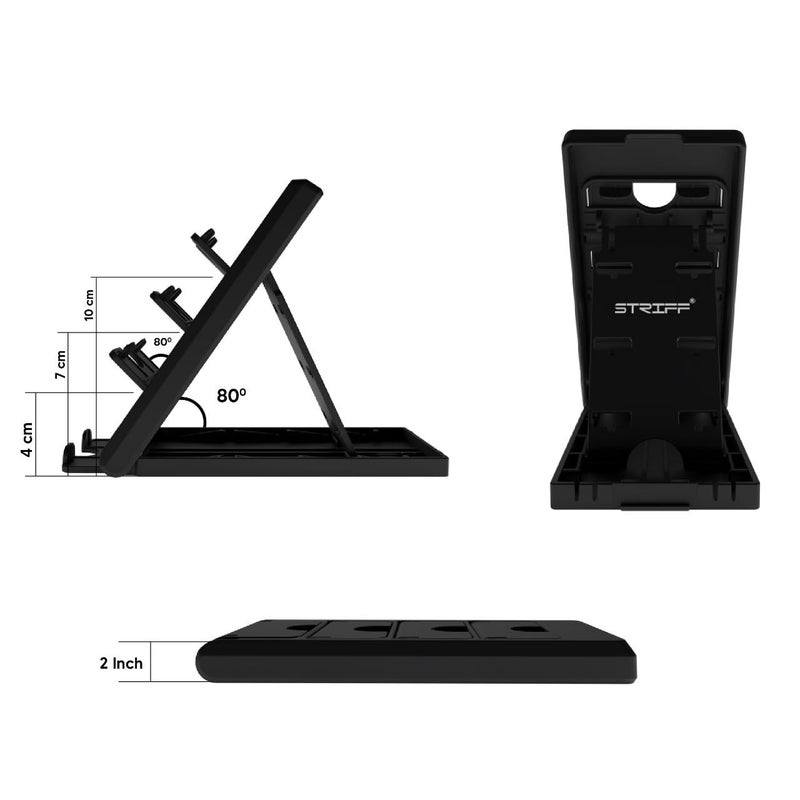 Striff حامل هاتف ذكي، طاولة، قابل للطي، حامل هاتف محمول، حامل جهاز لوحي، حامل هاتف ذكي، ارتفاع قابل للتعديل، مضاد للانزلاق، خفيف الوزن، مدمج، عمودي وأفقي، سهل الحمل (أسود) - Image 5