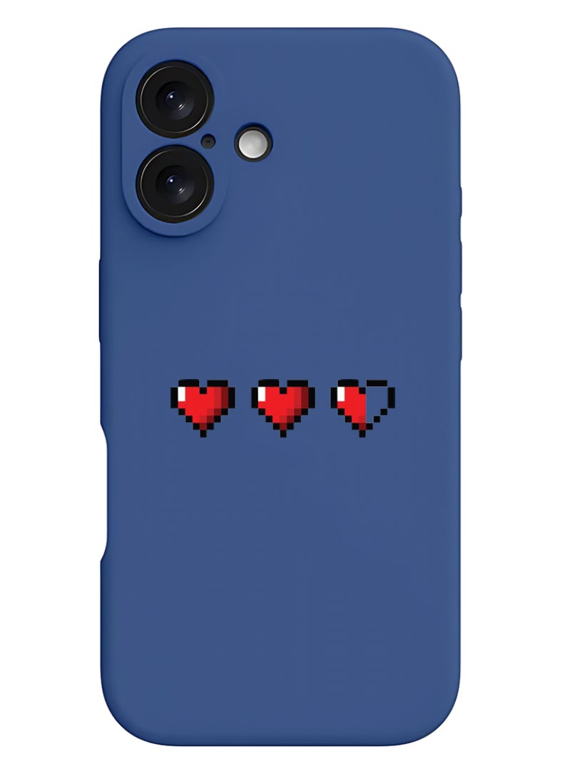 Theodor iPhone 16 Plus Blue Protective Slim Fit Case Liquid Silicone Cover with Full Body Protection Anti-Scratch Shockproof Case For iPhone - 3 Hearts - Image 1