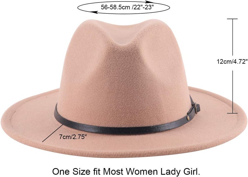 Lanzom Womens Classic Wide Brim Floppy Panama Hat Belt Buckle Wool Fedora Hat - Image 2