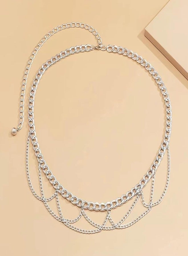Peora Silver Plated Layered Chain Waist Belt Kamar Bandh Belly Chain Fancy Jewelllery Gift for Women - Image 3