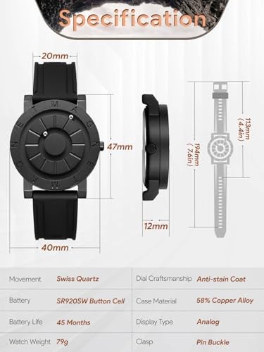 EUTOUR Magnetic Watches for Men Unique Analog Watch 40mm Quartz Wristwatch 30ATM Waterproof Mens Fashion Watches Silicone Watch Band Dress Accessories Included - Image 3