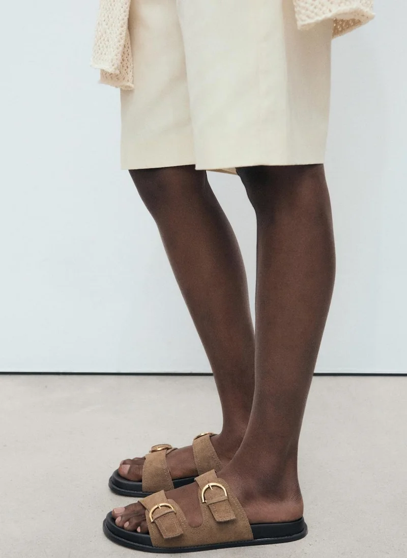 MANGO Buckles Flat Leather Sandals