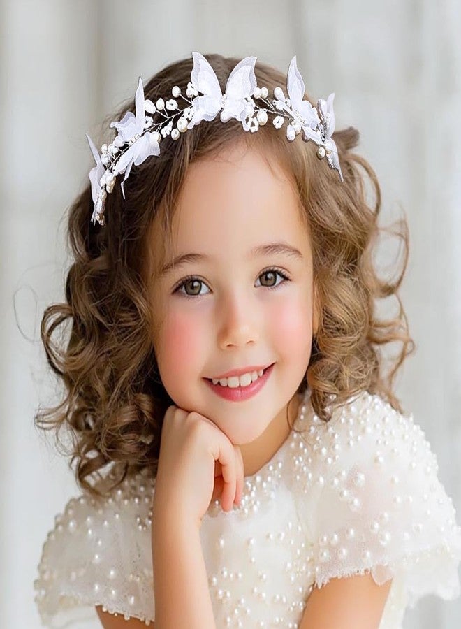 Campsis Flower Girls Hair Accessory, White Butterfly Headband, First Communionn Headpiece for Women and Girls - Image 4